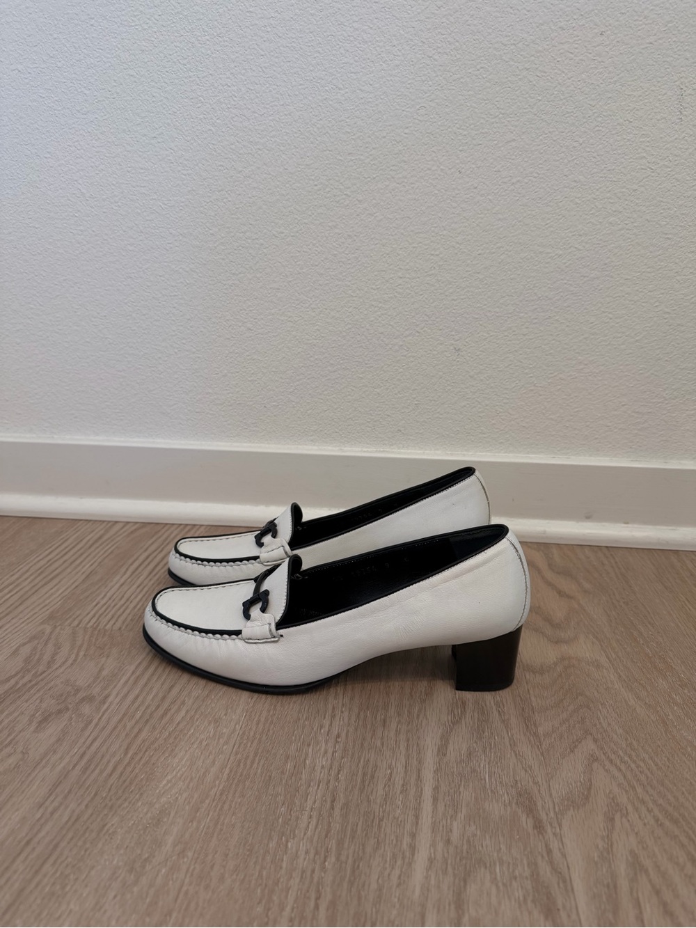 Salvatore Ferragamo White Leather Loafers with Black Trim